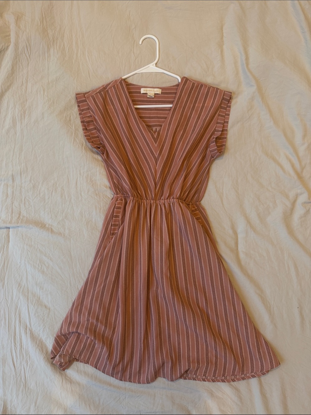 Monteau Pink Striped (black & white) V-Neck Mini Dress